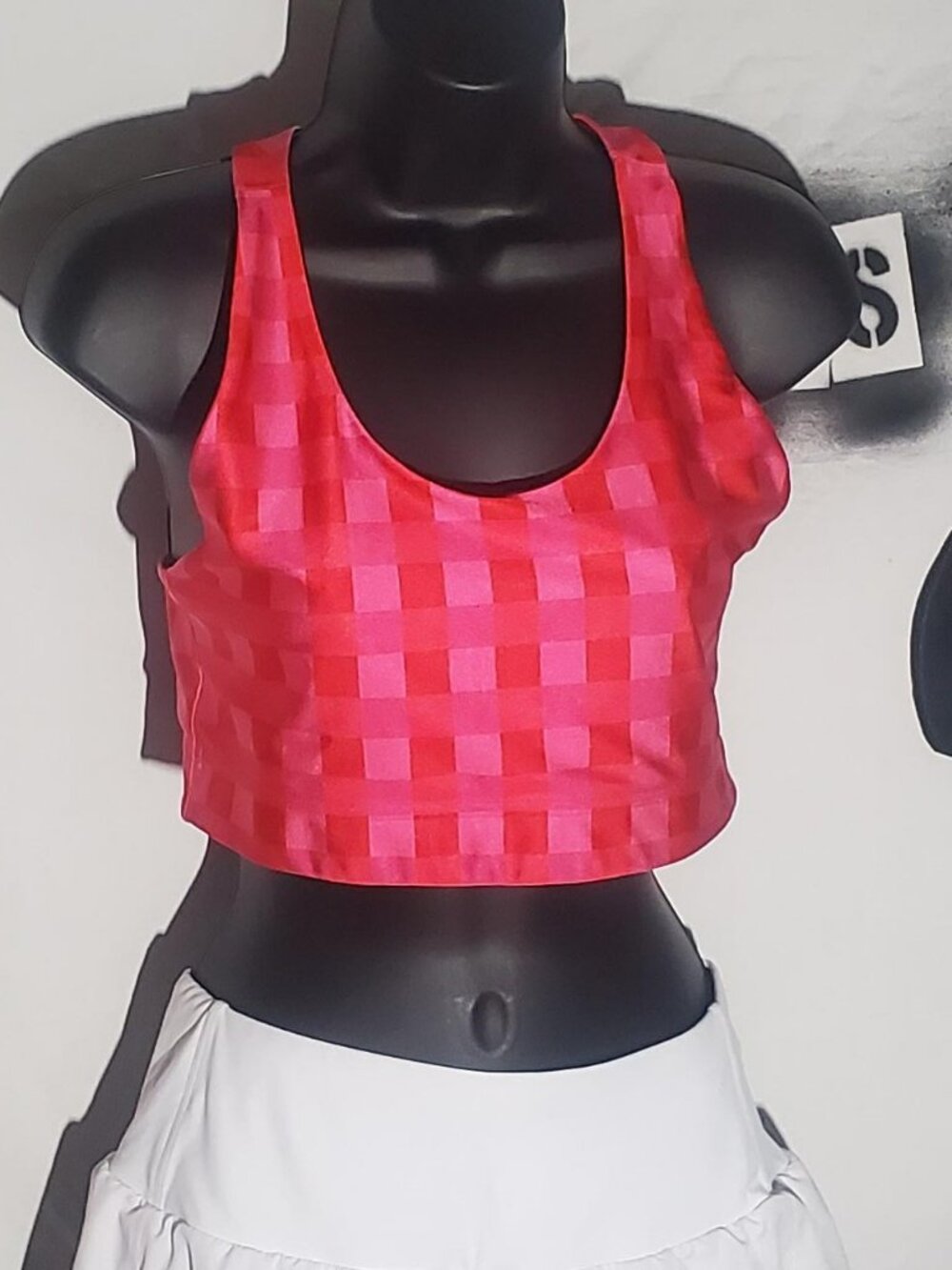 Terez Pink and Red Checkered Sports Bra